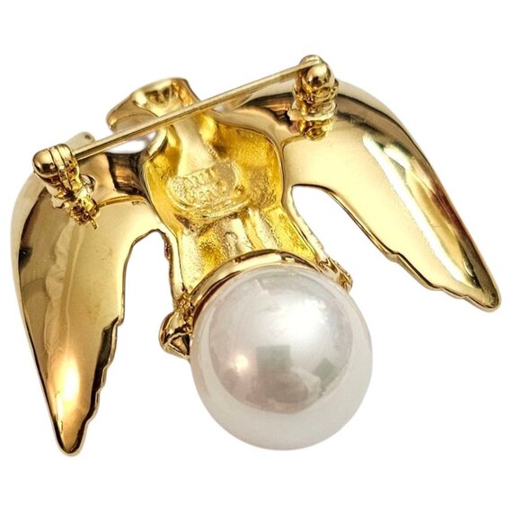 Ann Hand Vermeil Sterling Eagle Brooch, Faux Pearl Pin, Signed - Picture 5 of 11